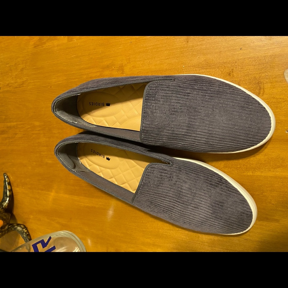 Birdies slip on sneaker in grey corduroy.